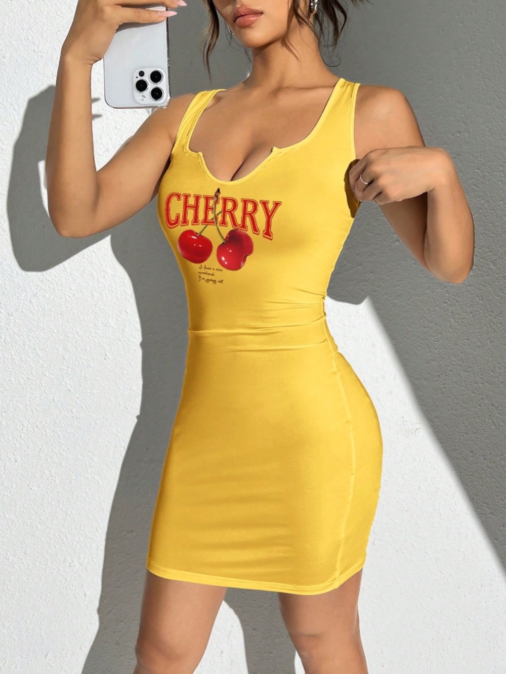 NEW! Casual Minimalist Size Medium M Cherry Pattern Tank Bodycon Dress lot6090